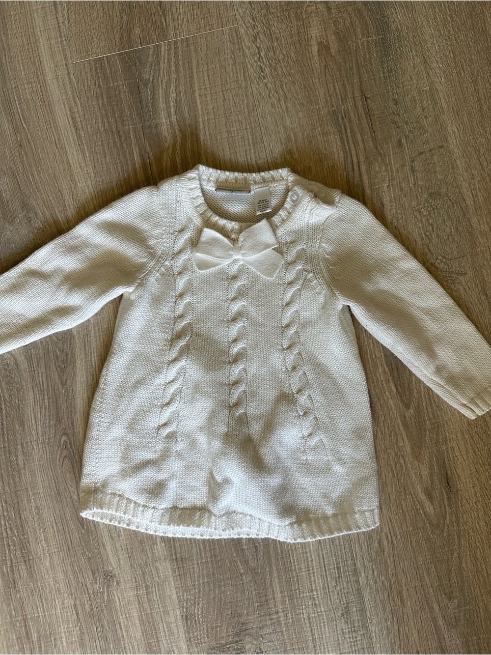First Impressions Cream Cable-Knit Bow Sweater